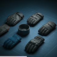 Technical custom gloves arranged on a blueprint surface
